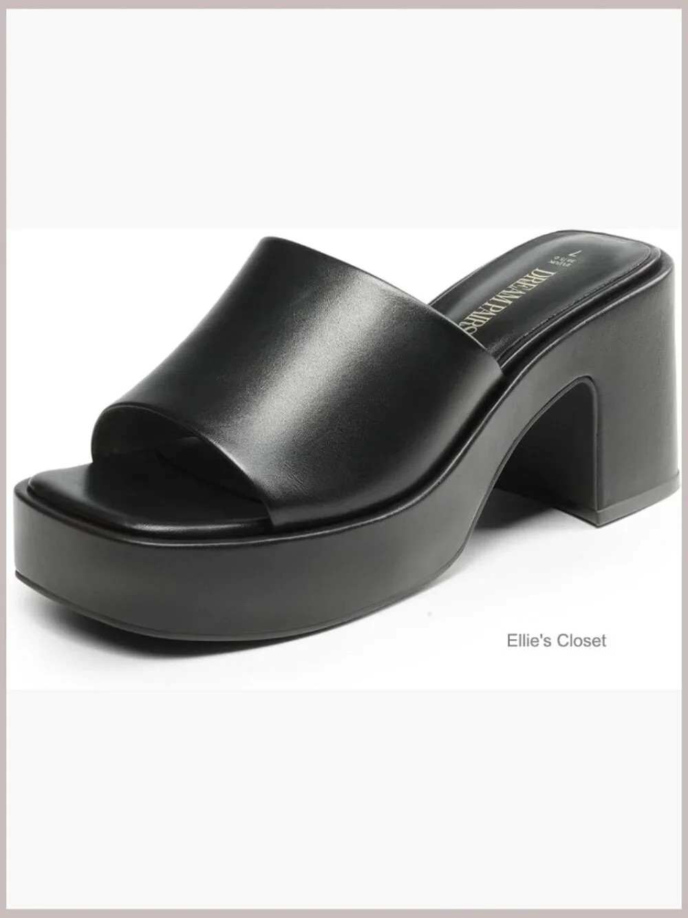 Chunky Platform Heels Square Open Toe Slip On Block Heel Sandals Faux Leather
